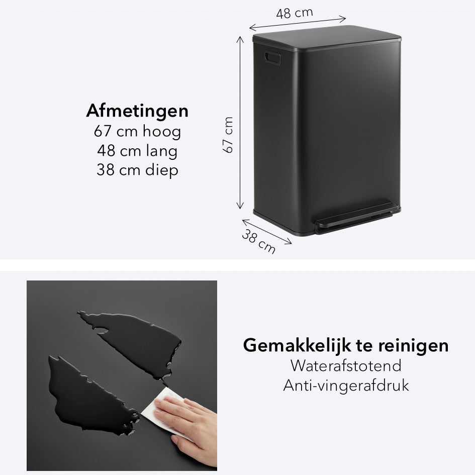 OneStep Prullenbak 60 Liter (30+30L) - 2 Vakken - Metalen Deksel