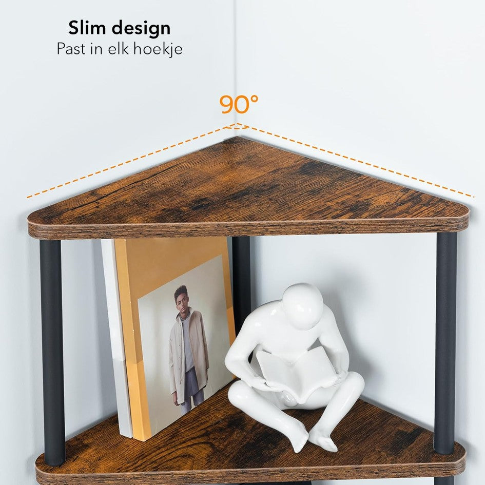 Hoekrek met 5 lagen - Boekenrek - Hout & Metaal – 30x30x115 cm
