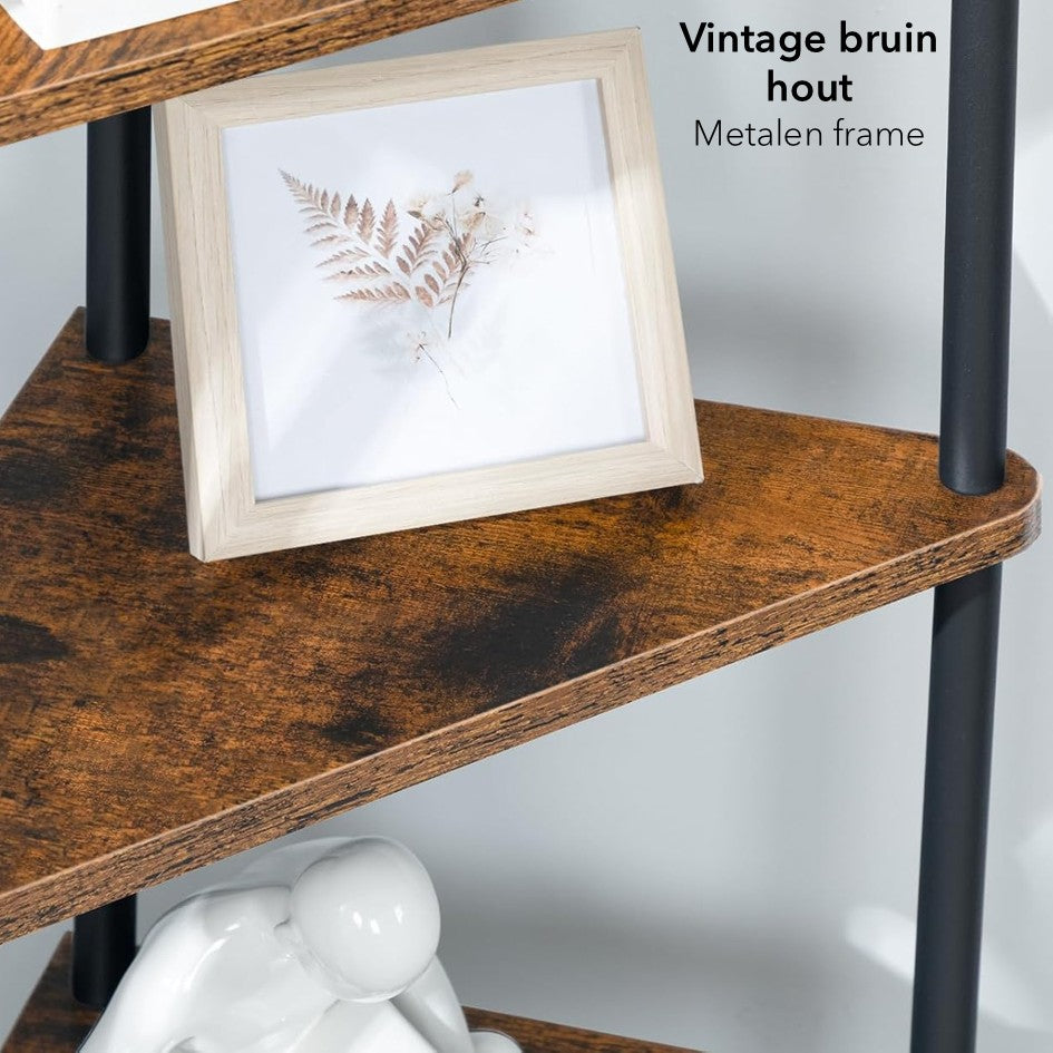 Hoekrek met 5 lagen - Boekenrek - Hout & Metaal – 30x30x115 cm