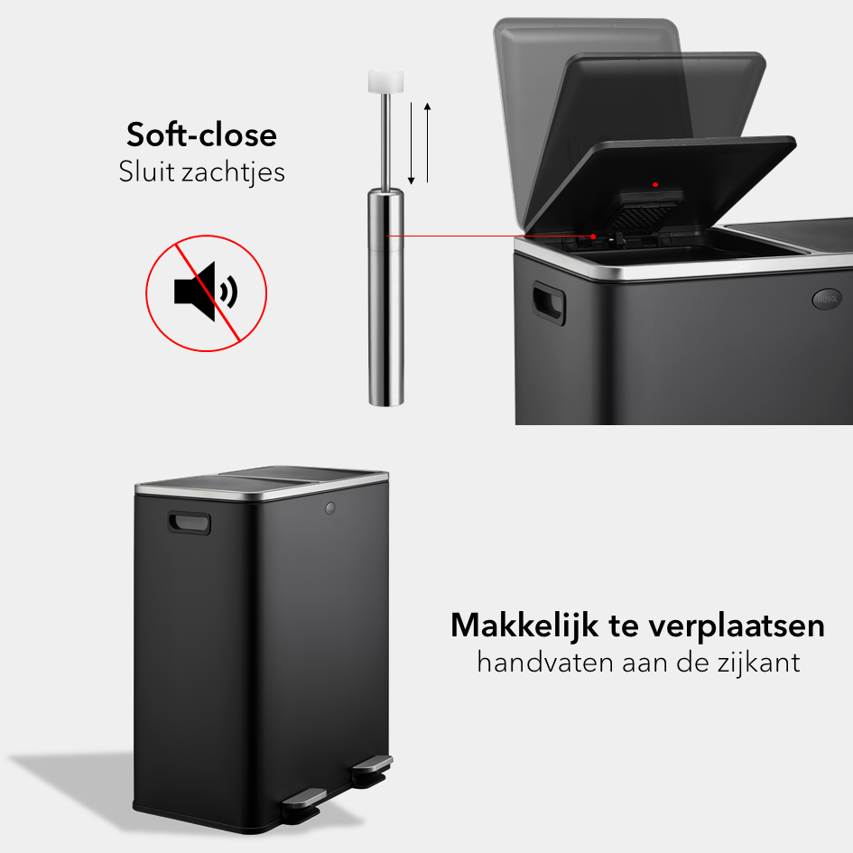 Garbiq Prullenbak 60 Liter - 2 Vakken - mat zwart
