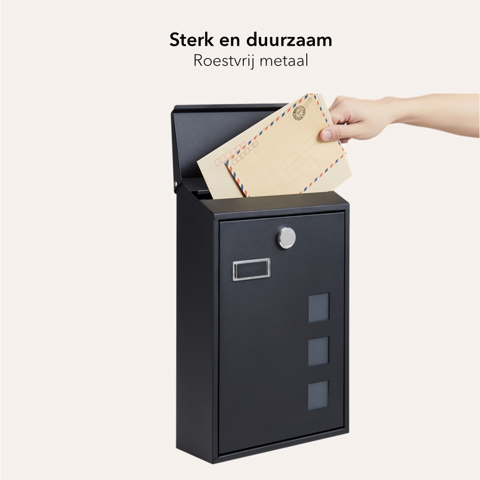 Brievenbus met roestvrij koperen Slot - Zwart