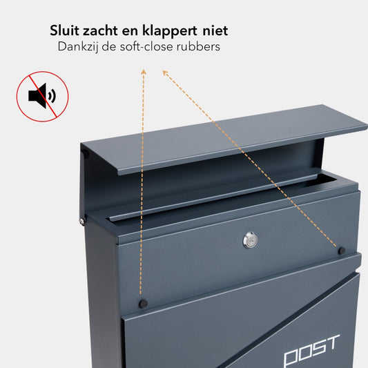 Brievenbus met Krantenvak - metaal - vierkant - antraciet