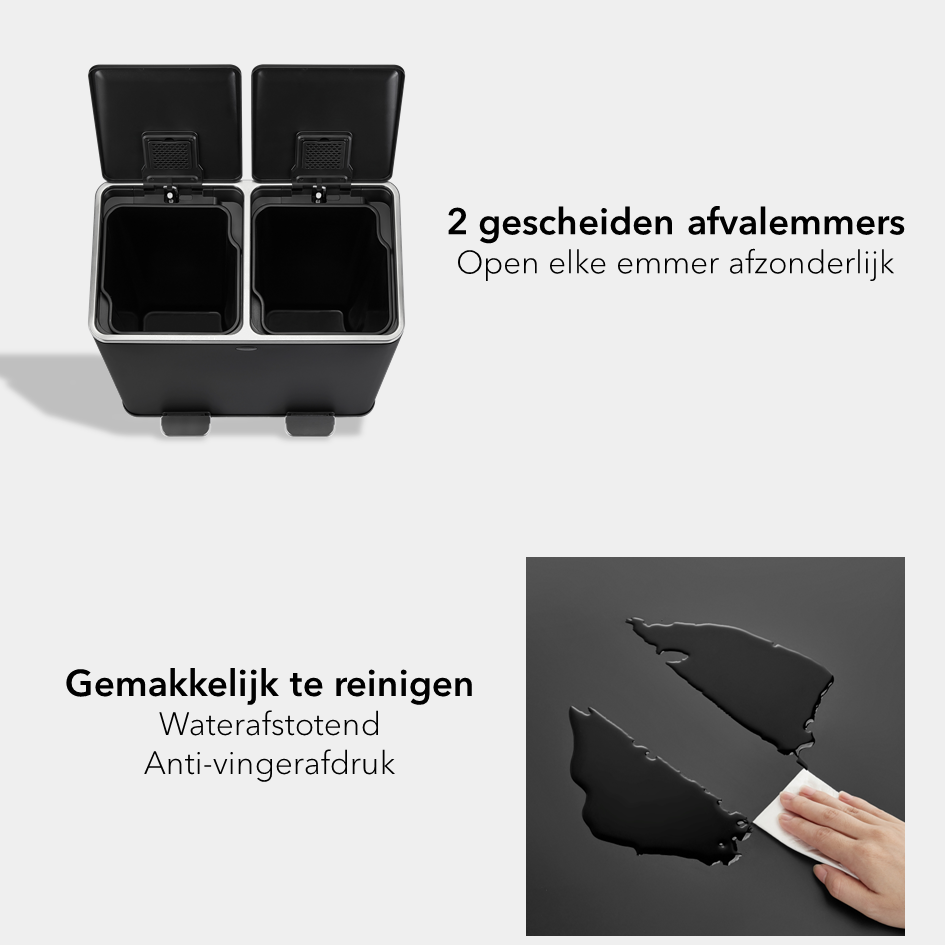 Garbiq Prullenbak 60 Liter - 2 Vakken - mat zwart