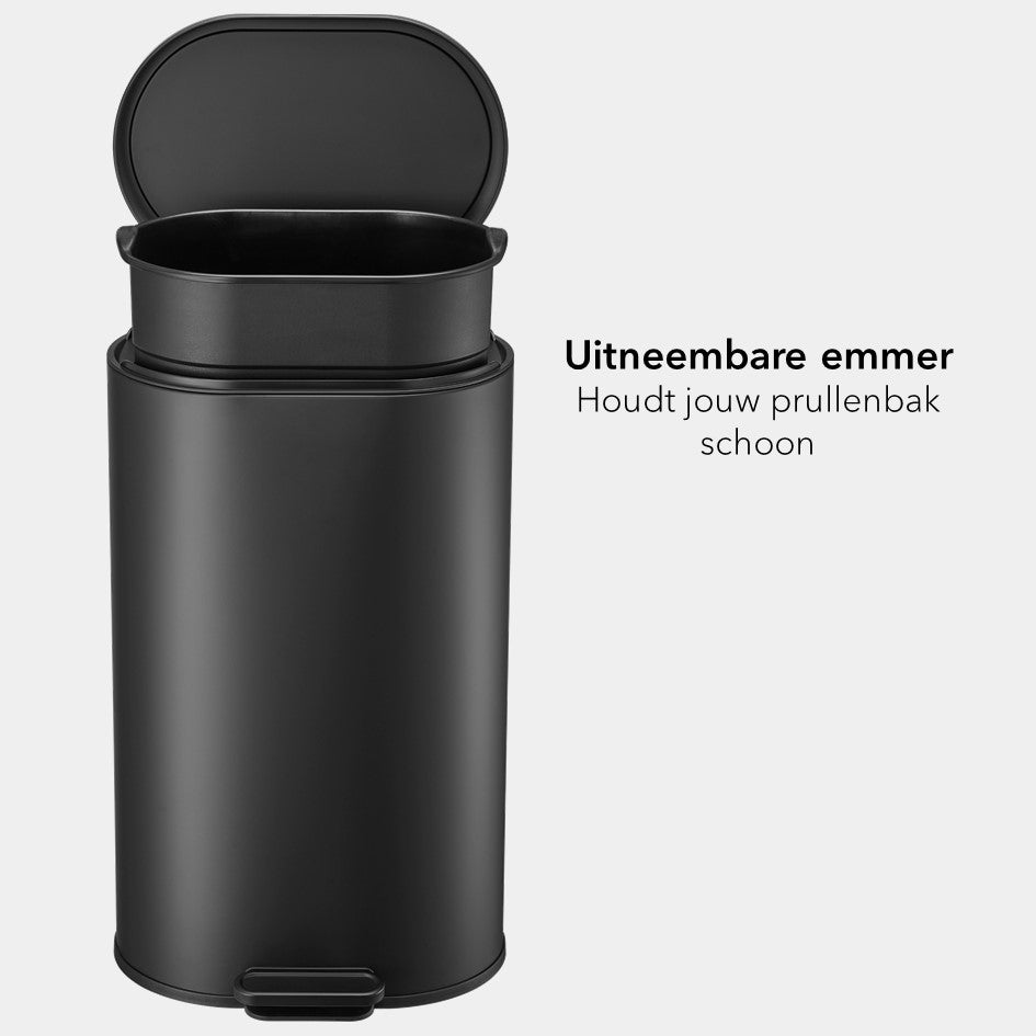 PedalMate Prullenbak 30 liter - ovaalvormig - mat zwart