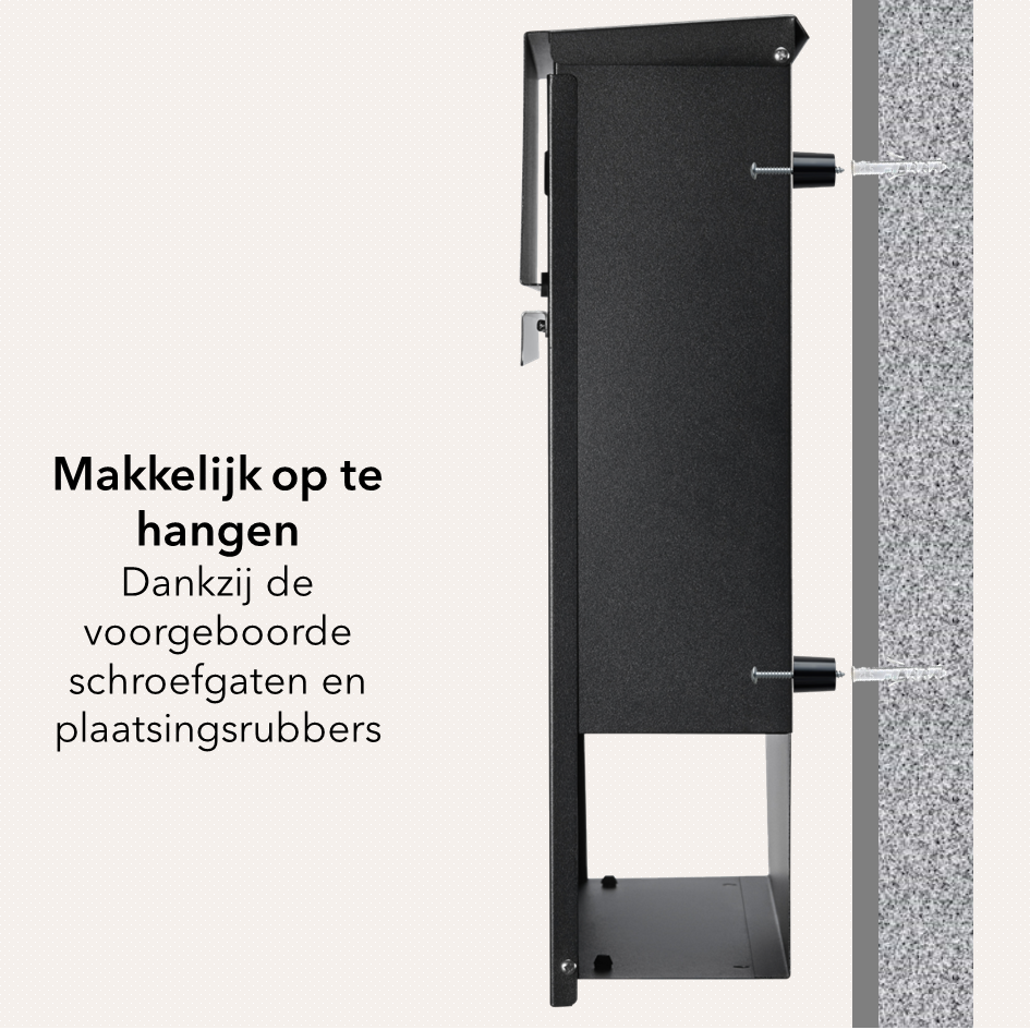 Wand Brievenbus met Slot en Krantenvak - metaal - zwart