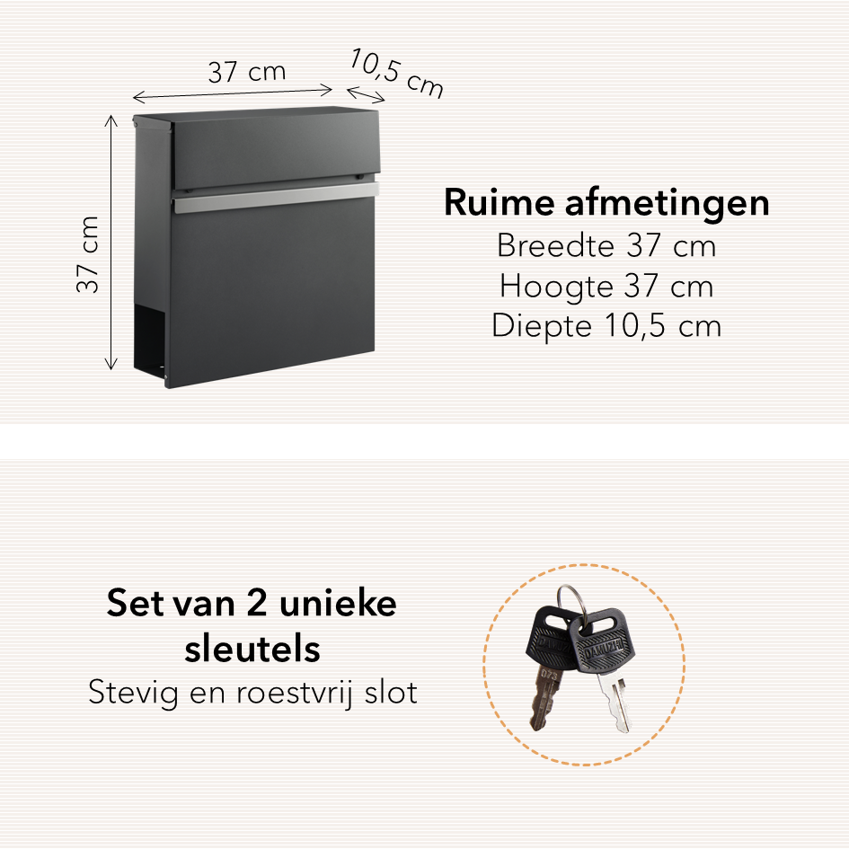 Wand Brievenbus - staal - antraciet grijs RAL7016