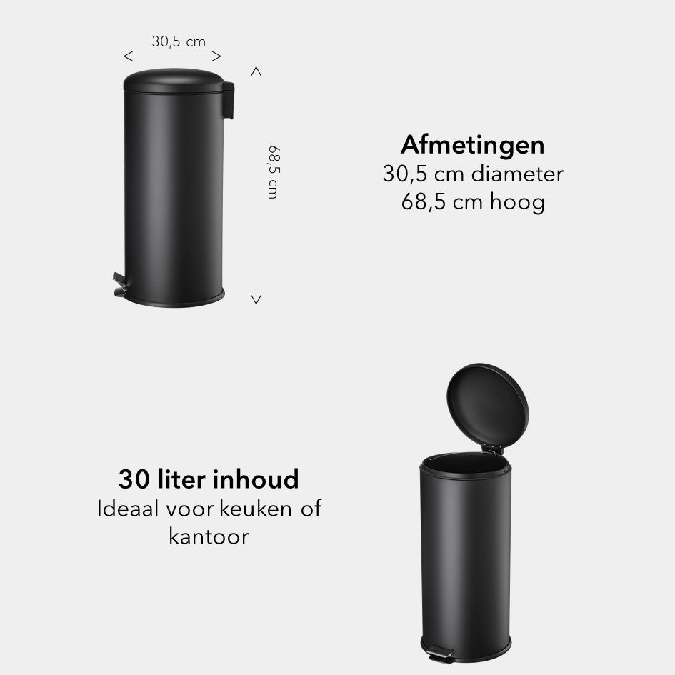 Slimbin Prullenbak - rond -30 liter - mat zwart