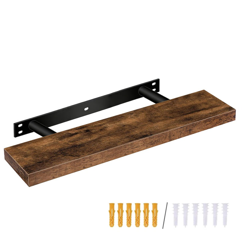 zwevende Wandplank – 80 cm lang – met montage pluggen en vijzen – Boekenplank in hout - vintage bruin
