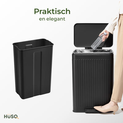 Prullenbak 60 Liter - 1 Binnenemmer - geribbeld zwart