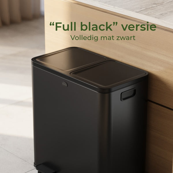 Garbiq Prullenbak 60 liter (2 vakken) - full black edition - volledig zwart