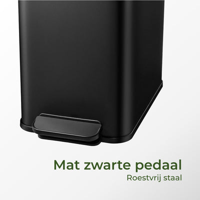 Prullenbak 30 Liter - Smalle RVS Pedaalemmer - Mat Zwart