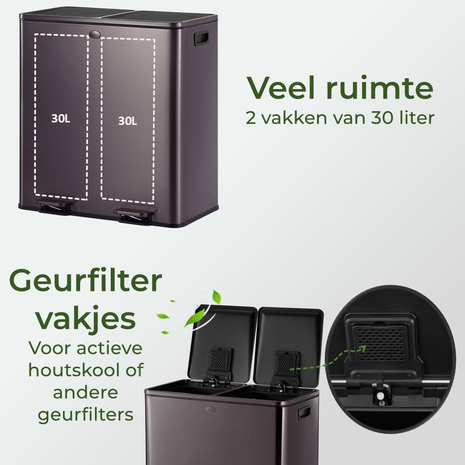 Garbiq Prullenbak 60 liter (2 vakken) - Gun metal