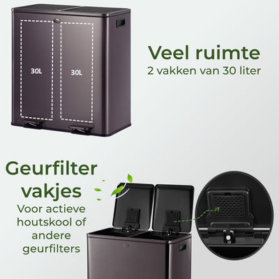 Garbiq Abfalleimer 60 Liter (2 Fächer) – Gunmetal
