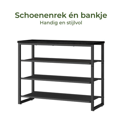 Schoenenrek - Schoenenbank van 75 cm lang - houten Halbank "Full Black version" - Zwart