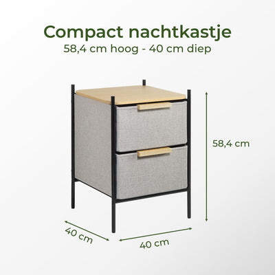 Nachtkastje - Ladekastje met 2 Lades - Opberg Kastje - MDF, metaal & stof