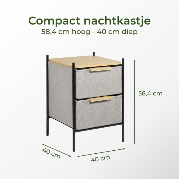 Nachtkastje - Ladekastje met 2 Lades - Opberg Kastje - MDF, metaal & stof