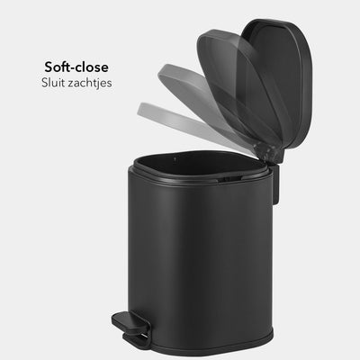 Poubelle de 5 litres - Forme rectangulaire arrondie - Noir mat