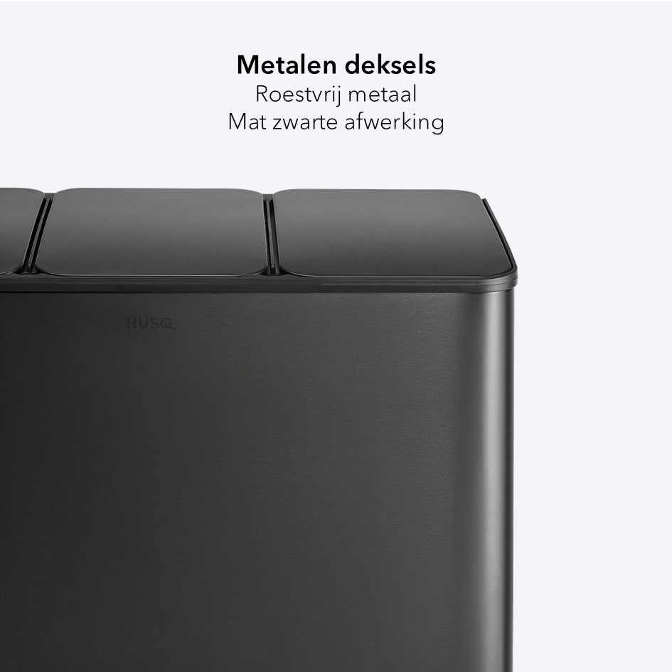 Zwart matte metalen deksels van een prullenbak