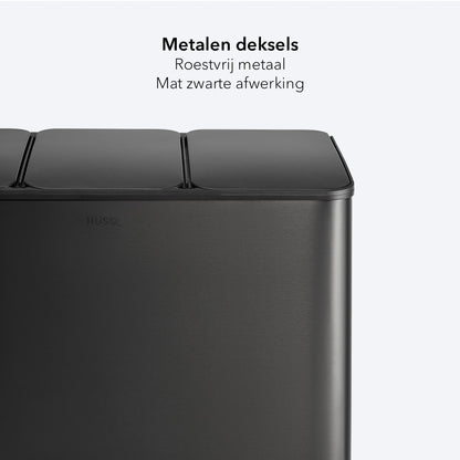 Zwart matte metalen deksels van een prullenbak