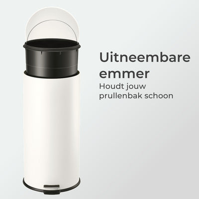 Slimbin Prullenbak - Pedaalemmer van 30 liter - gebroken wit