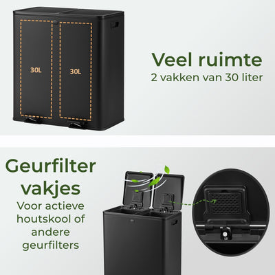 Garbiq Abfalleimer 60 Liter (2 Fächer) – Gunmetal