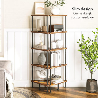 Eckregal mit 5 Ebenen – Bücherregal – Holz &amp; Metall – 30 x 30 x 115 cm