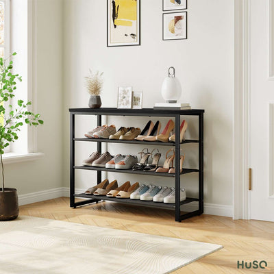 Schoenenrek - Schoenenbank van 75 cm lang - houten Halbank "Full Black version" - Zwart