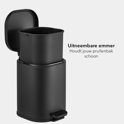 Poubelle de 5 litres - Forme rectangulaire arrondie - Noir mat