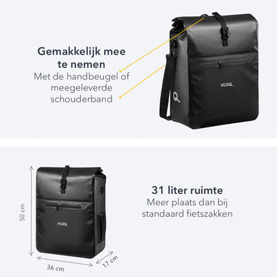 Fahrradtasche 31 Liter | Wasserdicht | Schwarz