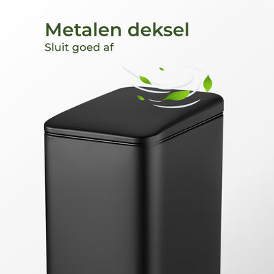 Prullenbak 30 Liter - Smalle RVS Pedaalemmer - Mat Zwart