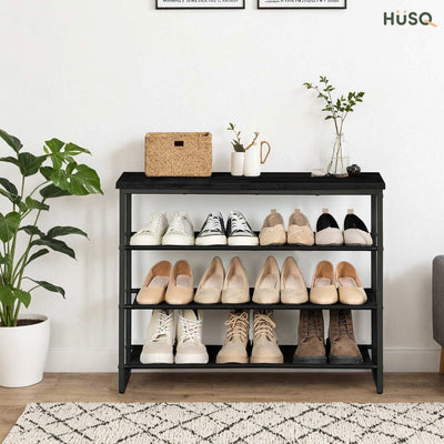 Schoenenrek - Schoenenbank van 75 cm lang - houten Halbank "Full Black version" - Zwart