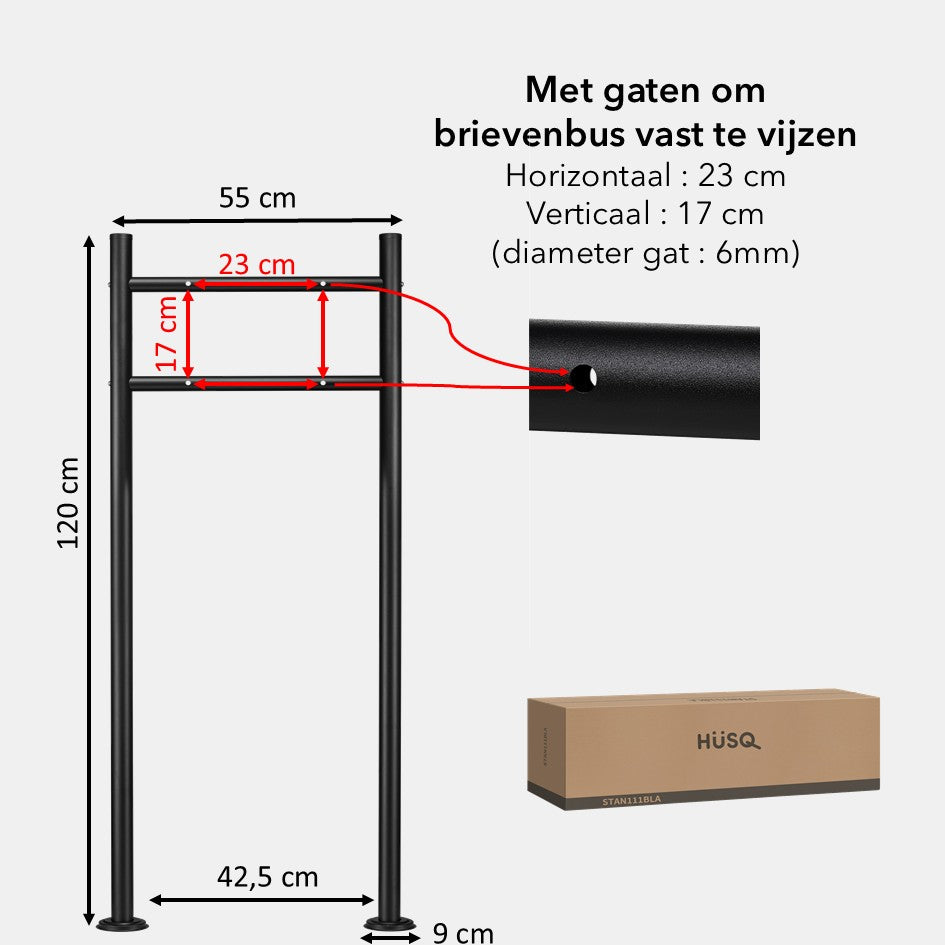 Brievenbus Standaard met 2 Palen - incl. Pluggen - zwart