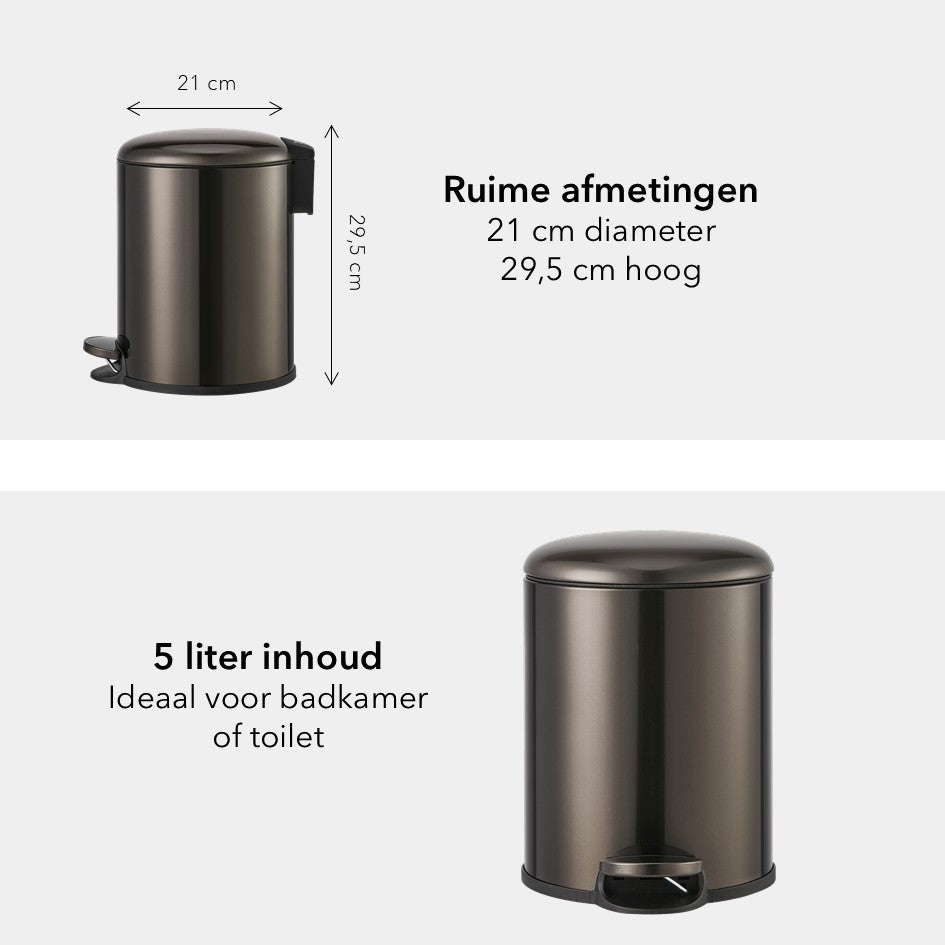 Slimbin Prullenbak 5 Liter - glanzend gun metal
