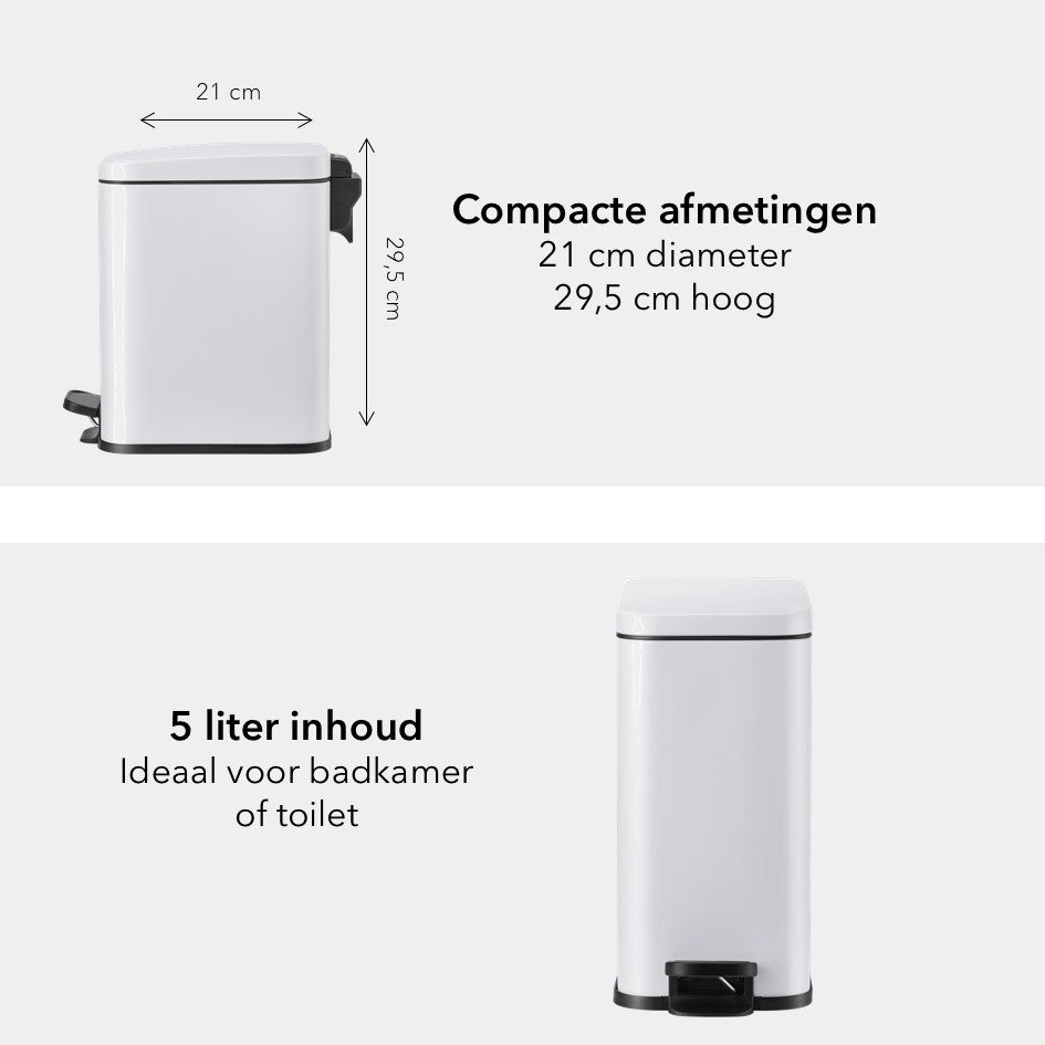 Slimbin smalle Prullenbak 5 Liter - wit