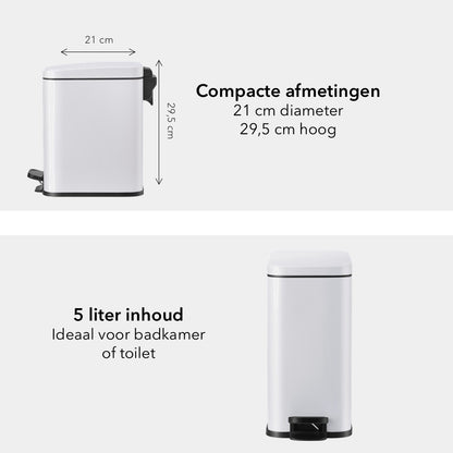 Slimbin smalle Prullenbak 5 Liter - wit