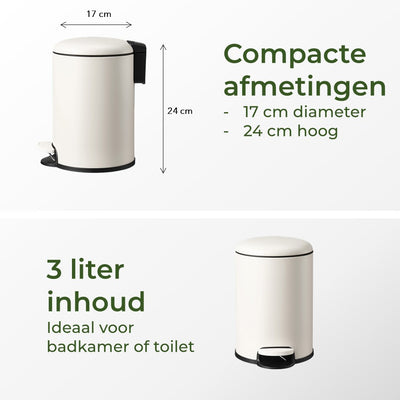 Slimbin Prullenbak 3 Liter - zacht wit