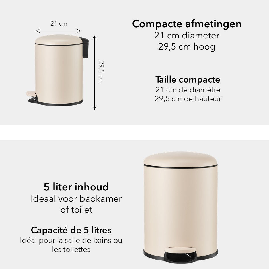 Slimbin Prullenbak 5 Liter - crème