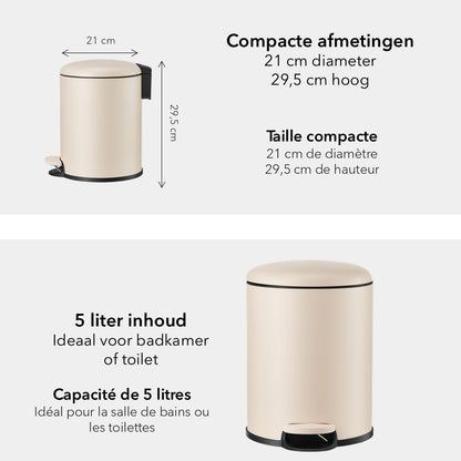 Slimbin Prullenbak 5 Liter - crème
