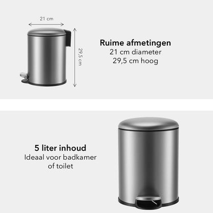 Slimbin Prullenbak 5 Liter - Mat zilver