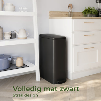 Prullenbak 30 Liter - Smalle RVS Pedaalemmer - Mat Zwart