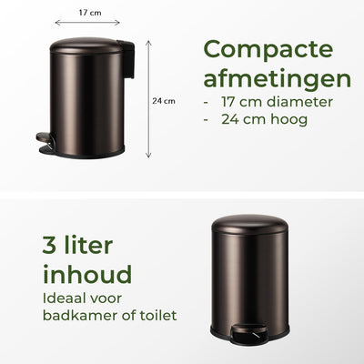 Slimbin Prullenbak 3 Liter - gun metal