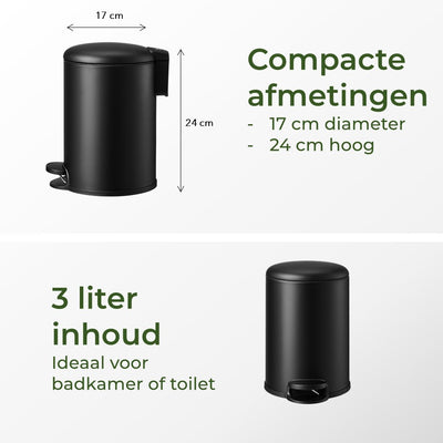 Slimbin Prullenbak 3 Liter - mat zwart