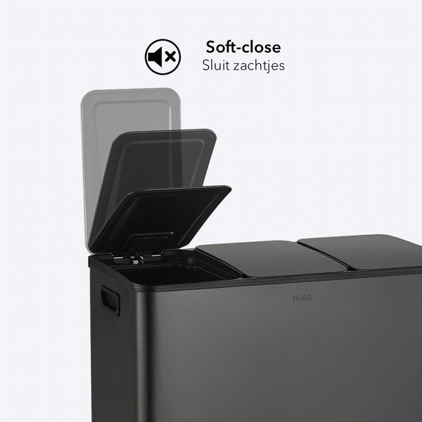 Zacht sluitende prullenbak met 3 vakken