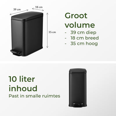 Slimbin smalle Prullenbak 10 Liter - mat zwart