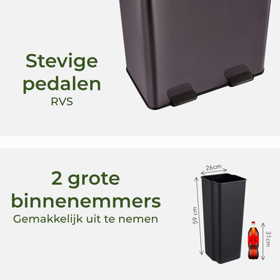 Garbiq Abfalleimer 60 Liter (2 Fächer) – Gunmetal