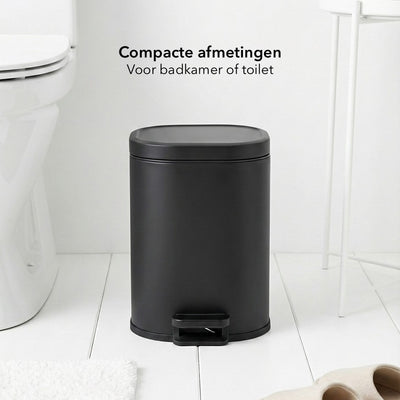 Poubelle de 5 litres - Forme rectangulaire arrondie - Noir mat