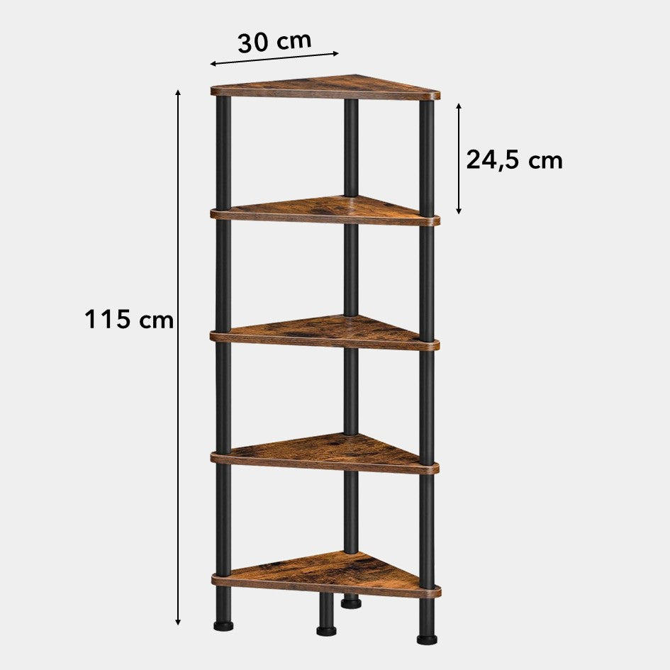 Hoekrek met 5 lagen - Boekenrek - Hout & Metaal – 30x30x115 cm
