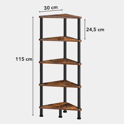 Hoekrek met 5 lagen - Boekenrek - Hout & Metaal – 30x30x115 cm