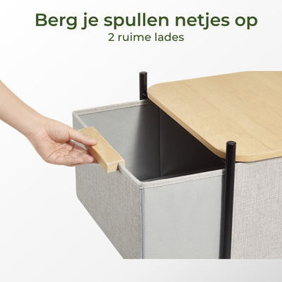 Nachtkastje - Ladekastje met 2 Lades - Opberg Kastje - MDF, metaal & stof