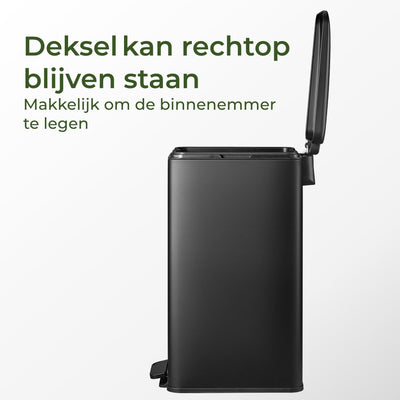 Prullenbak 30 Liter - Smalle RVS Pedaalemmer - Mat Zwart
